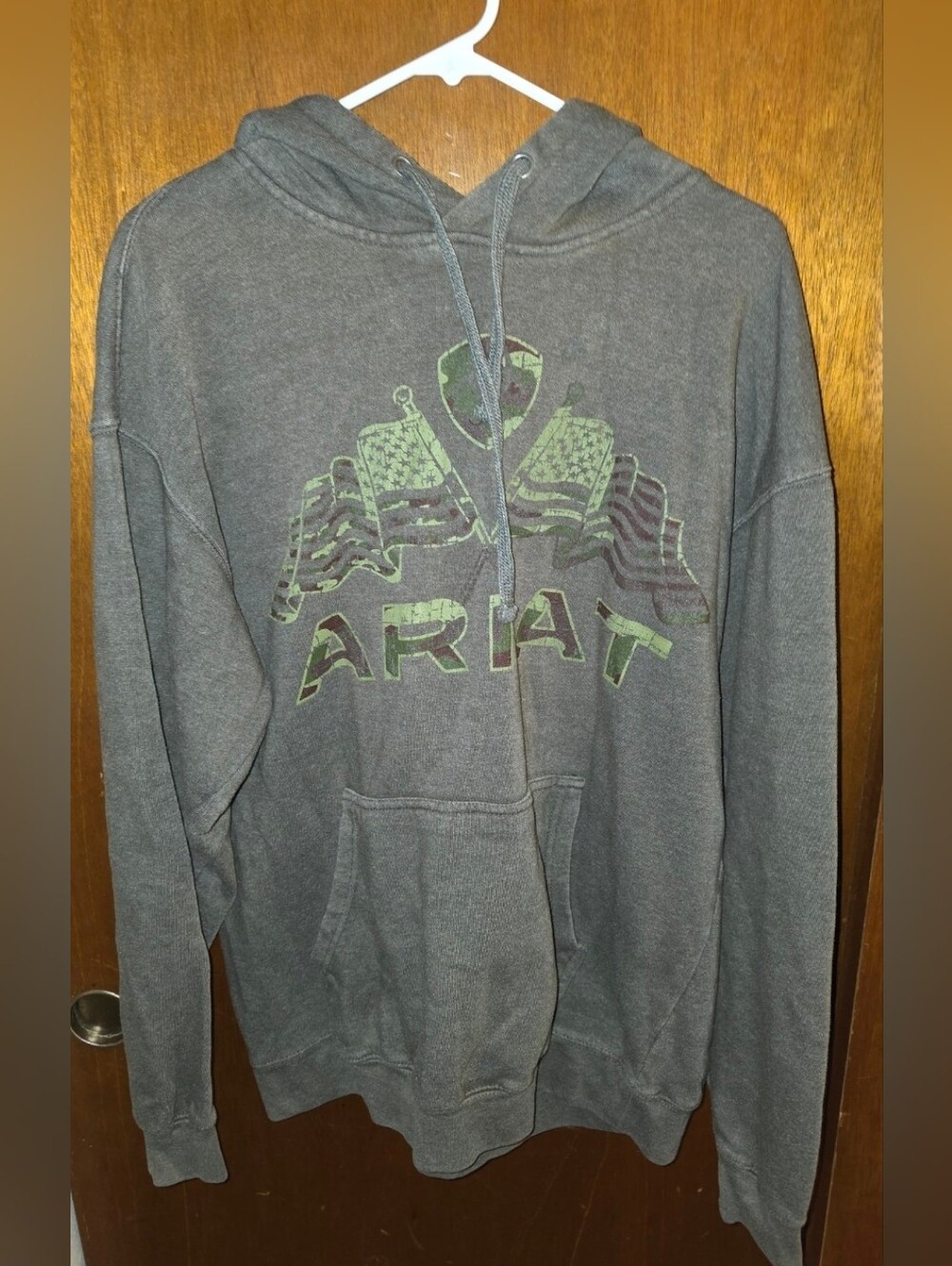 ARIAT Green Brown Camo Graphic Hoodie Sweatshirt Mens Sz Large